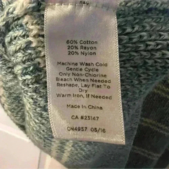 Talbots Striped Crew Neck Sweater with Zipper Size XL, Blue Green Cream - Picture 4 of 4